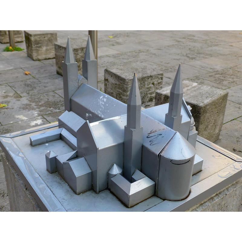 maquette of the cathedral displayed outside the building