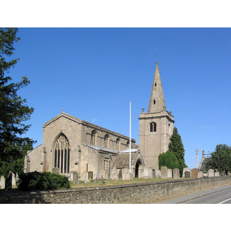 Source caption: "Church of St Andrew, Witham on the Hill. Earliest portions are mid 12th C. In 1736 the original tower and spire collapsed; the lives of the bell ringers being saved because they were taking a mid-session break at the local tavern."
