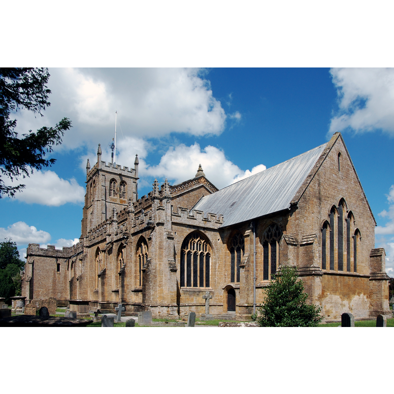 Source caption: "All Saints' Church, Martock. View from the south-east of this stupendous church, both inside and out [...] The Early English chancel windows date from the 13th Century; the Perpendicular aisles were added in the 16th Century."