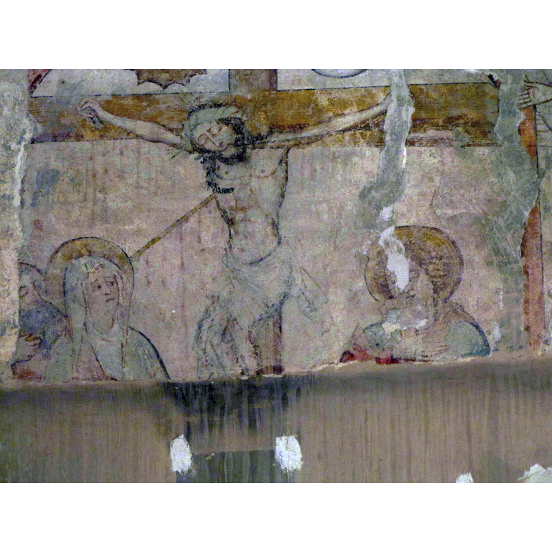 Crucifixion fresco on the wall of the upper gallery, in the Protestant area of the interior