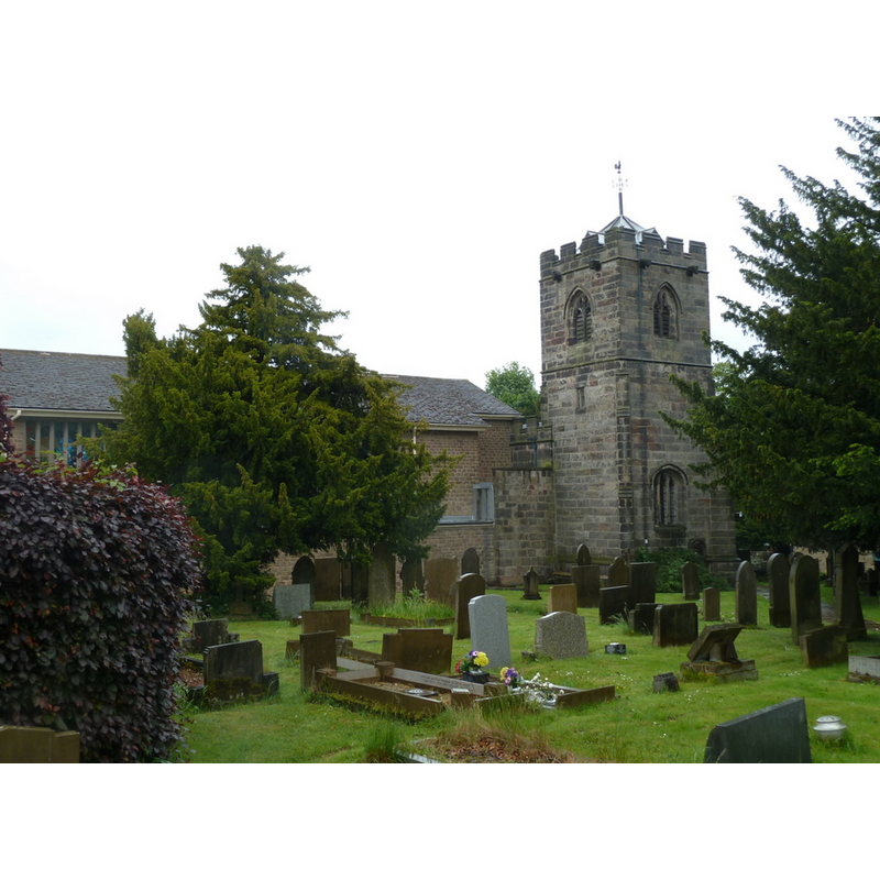 Source caption: "Wingerworth church and churchyard. The extension to the north side of All Saints' Church was added in 1964."