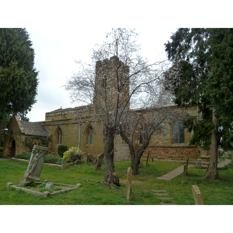 Source caption: "A view of the southern side of St Luke's in Duston.The oldest parts of the church date from the C12th these include the West wall, South doorway, part of the south arcade and part of the tower. The C13th contributed the rest of the tower, the windows to the West wall and the clerestory, while the C14th added the chancel. The South porch was appended in 1878-9 and the whole church was restored c.1884."