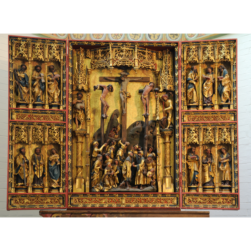 the late-Gothic (1507-1508) Taufaltar [Christening altar] in the Johanniskirche, Lüneburg, (ca. 1430–1485)