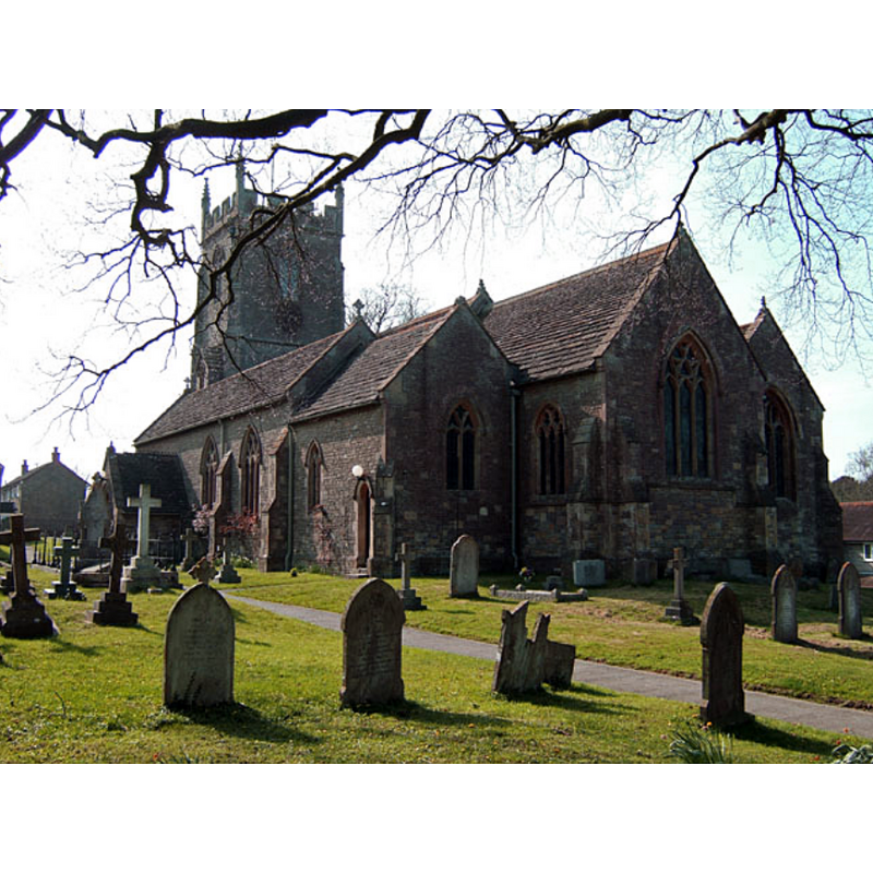 Source caption: "Church of St Nicholas - Henstridge. Most of the church dates from 1873 and later, when the tower was rebuilt in 1900. The interior houses a 15th century monument to William Carent and his wife."