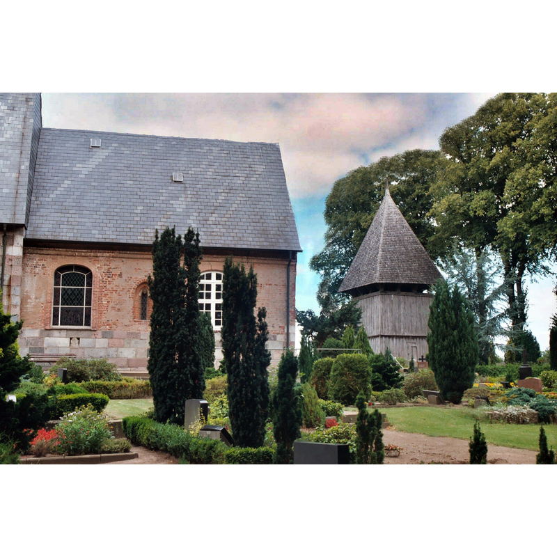 Source caption: "Norderbrarup, die Marienkirche und der Glockenstapel".