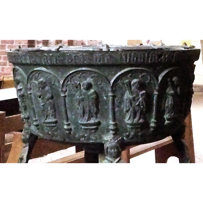 carrying identifying symbols and standing on little moulded platforms