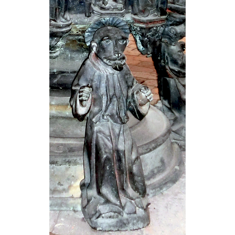 each has the head of his symbol; Mark -- the may have originally held a scroll in their hands