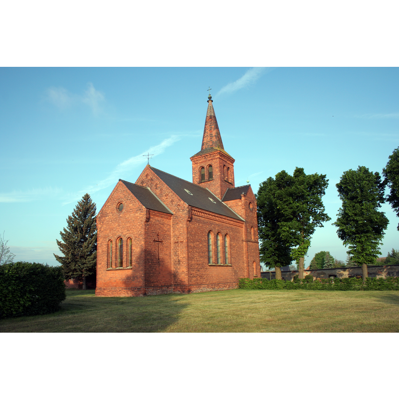 view of the 1880s church that replaced the medieval building here