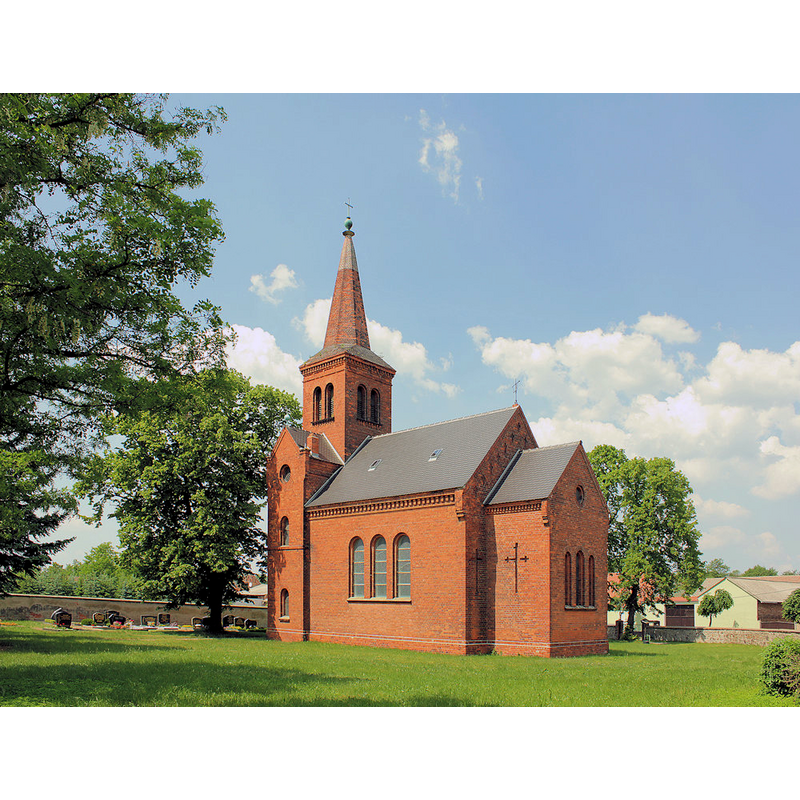 view of the 1880s church that replaced the medieval building here