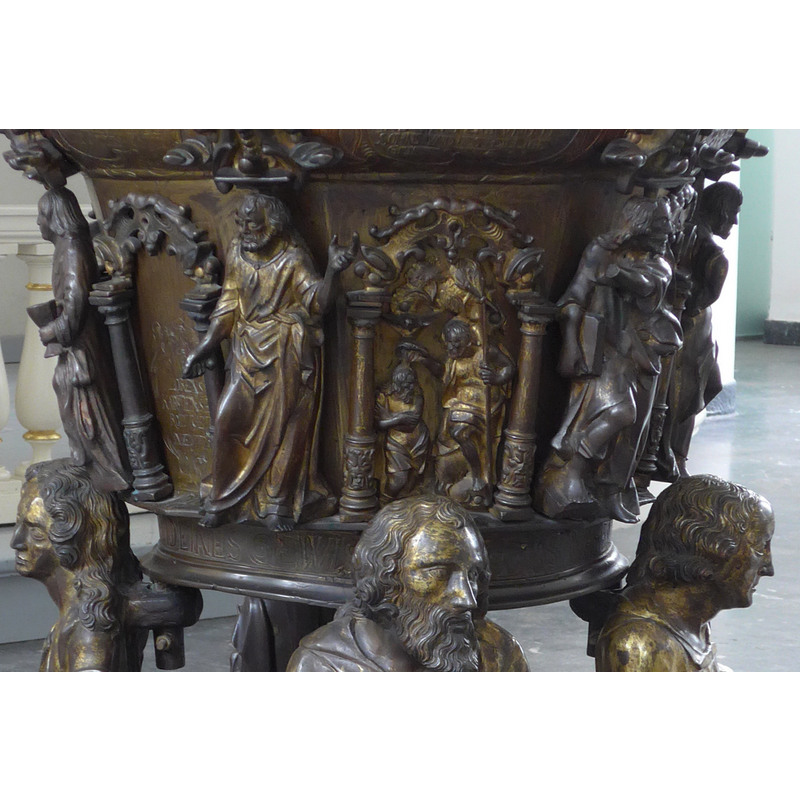 on the left is a young one holding a chalice, perhaps John; others seem to have lost their symbols (if they had them originally)