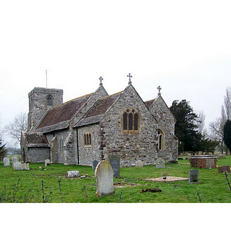 Source caption: "St Bartholomews Church, Shapwick. Some parts of the church date from Norman times and the tower is fourteenth century."