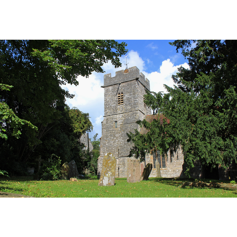 Source caption: "West tower of St Andrew's parish church, Compton Dundon, Somerset, seen from the south".