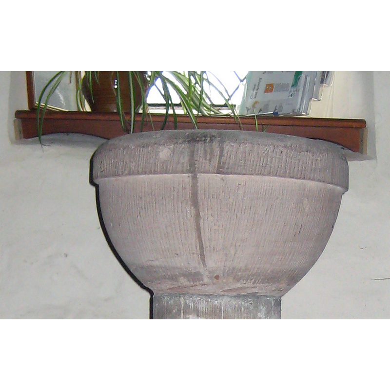 the wooden object at the top is not the font cover, but part of the window sill behind