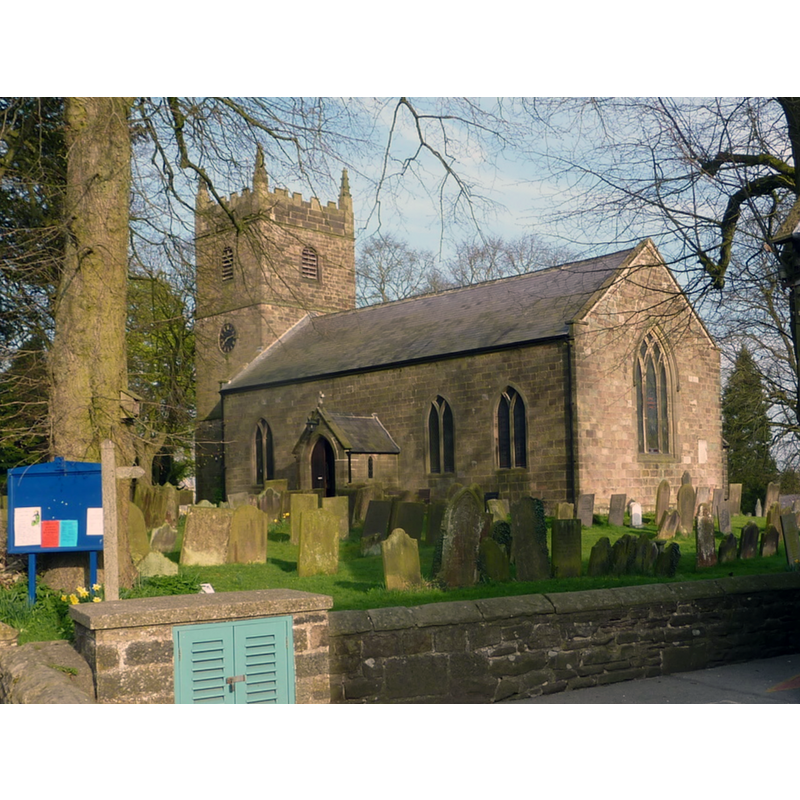 Source caption: "All Saints Church, Elton. Viewpoint by the corner of the school which is next to the village church. The church was rebuilt in 1812 after the steeple collapsed onto the medieval building. This happened after permission had been granted to mine in the vicinity."