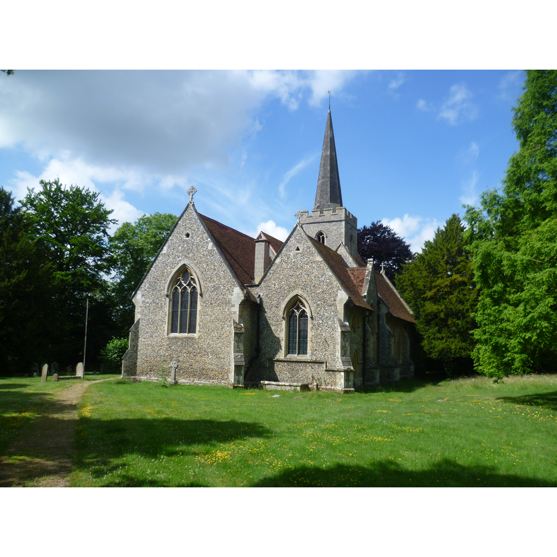 Source caption: "St Giles, Great Hallingbury. The tower dates from the 15th century, but the rest externally is all Victorian, dating from 1874."