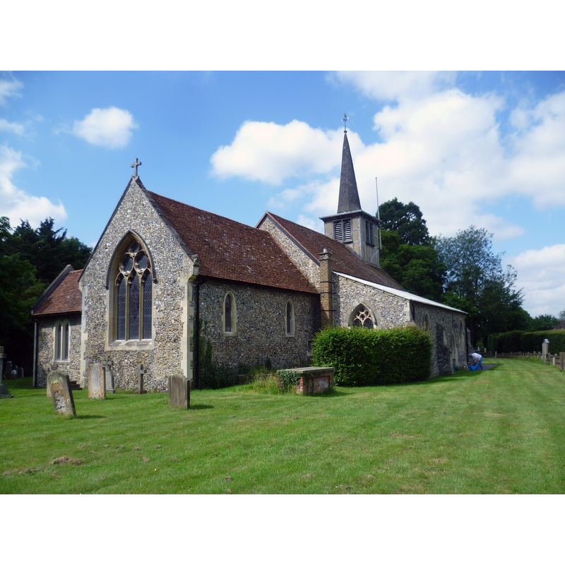 Source caption: "St Mary The Virgin, Little Hallingbury. The church has a Norman south doorway with Roman bricks. The chancel dates from the 13th century."