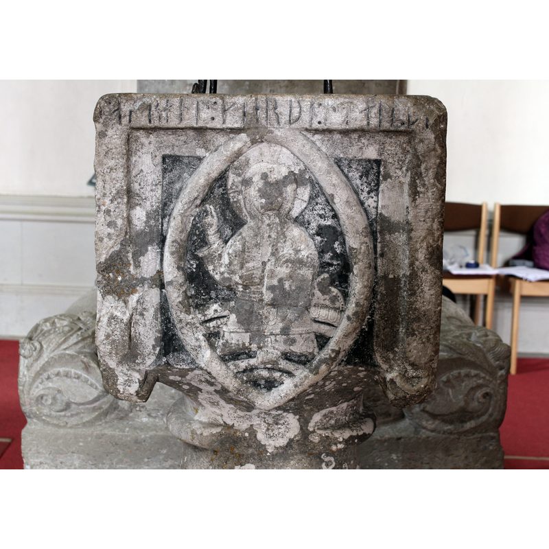 notice the Runic inscription above the mandorla: "Lafrans made this stone" [cf. Svahnström, Gunnar (1973). Lagerlöf, Erland, ed. Gotlands kyrkor (in Swedish). Uddevalla: Rabén & Sjögren. pp. 108–110]