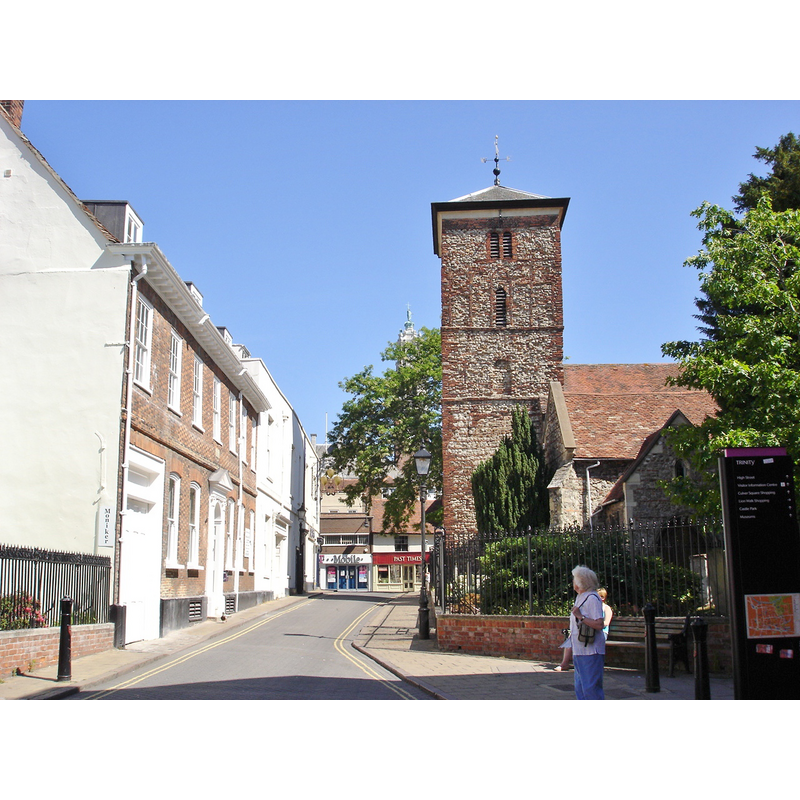 Source caption: "The only Saxon building remaining in Colchester is the tower of Holy Trinity church which dates from around the first few decades of the 11th century. The church tower is built in the Romanesque style."