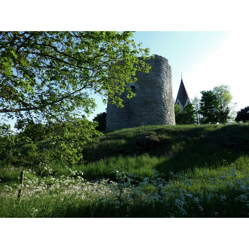 seen here with the fortified tower in front of it