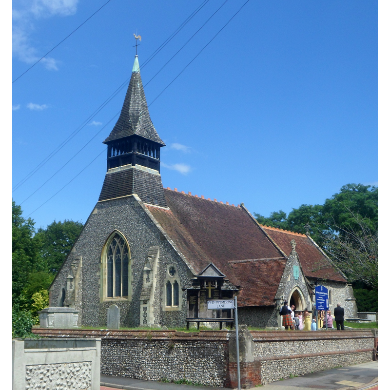 Source caption: "St Peter and St Paul's Church, Medina Road, Wymering, City of Portsmouth, England. The ancient parish church of Wymering village, now a suburb of Portsmouth. The church was restored by G.E. Street in the Victorian era."