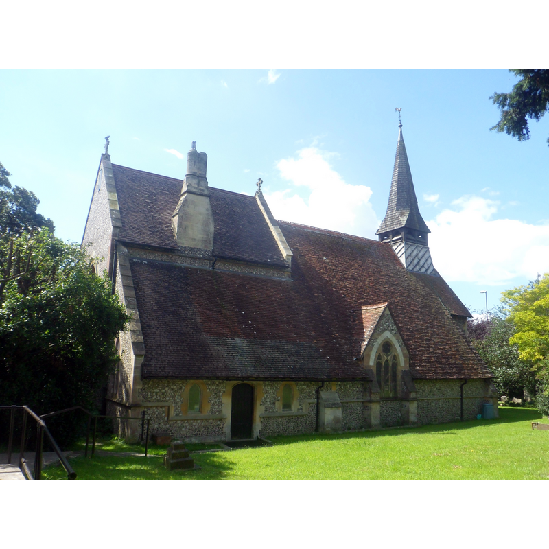 Source caption: "St Andrew's Church, Havant Road, Farlington, City of Portsmouth, England. This small medieval church was rebuilt between 1872 and 1875 by locally prolific architect G.E. Smith."
