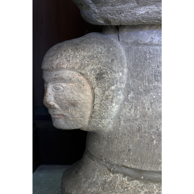 no facial hair; fitted hood, no peak -- on the southeast of the base
