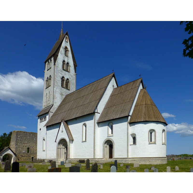 showing the position of the ruins of the 12thC defensive tower in relation to the present church