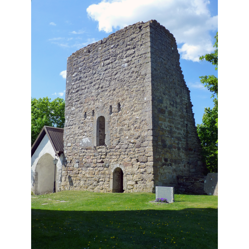 ruins of the 12thC defensive tower to the west of the present church