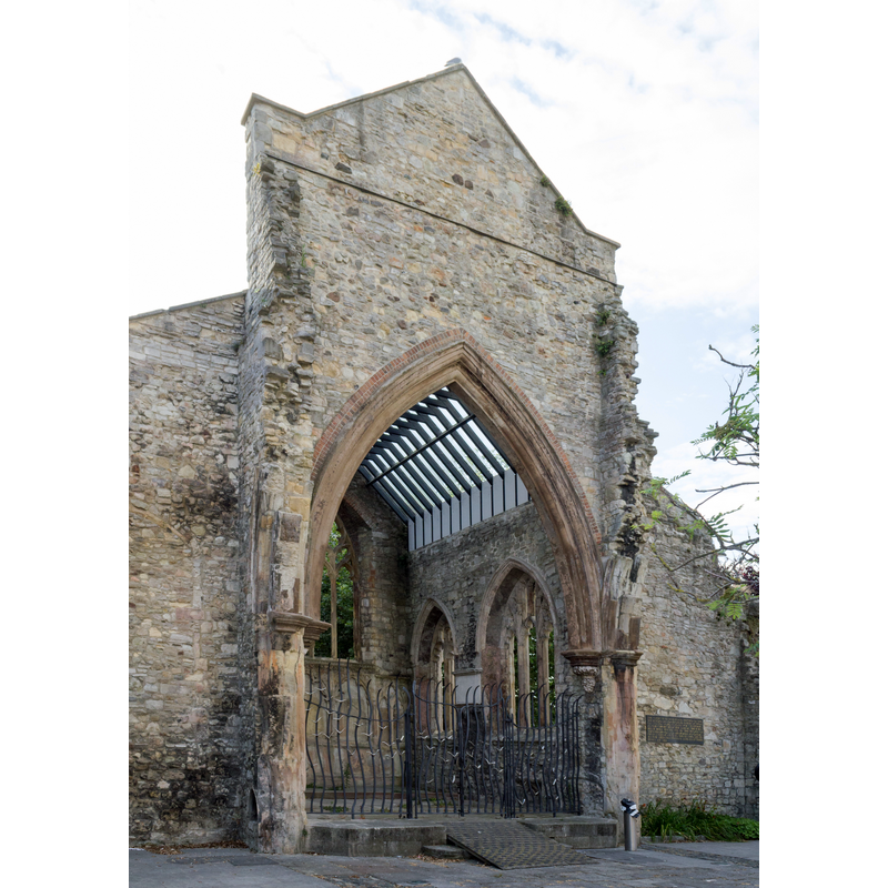 the former church, damaged in a 1940 bombing, is now a Merchant Navy memorial