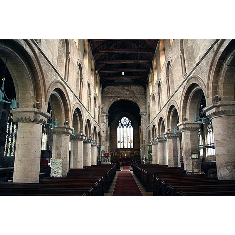 Source caption: "Wonderful seven-bay Norman nave arcades c1175 with scalloped capitals in St.Mary's church".
