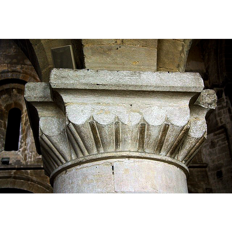 Source caption: "Scalloped Norman capital with nicked corners c1175 in St.Mary's nave arcade".
