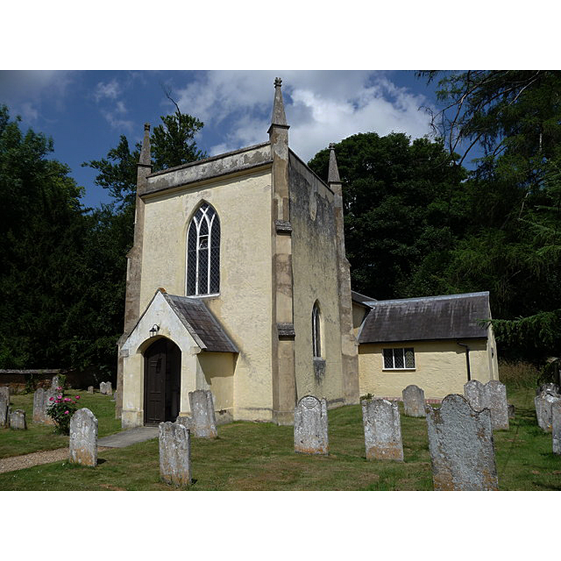 Source caption: "Appleshaw - St Peter In The Woods. Built 1836. Small cruciform building with rendered walls and slate roof. Squat west tower with pinnacles".