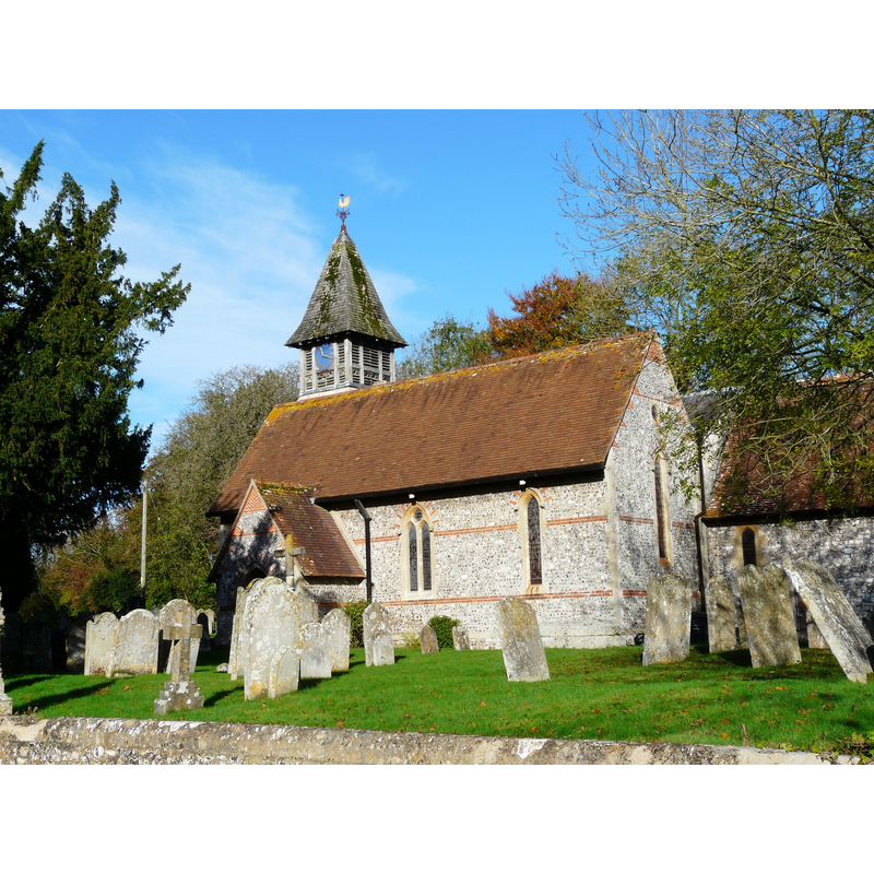 Source caption: "St Michael and All Angels, Weyhill, Hampshire. There is no legal parish called Weyhill so the village is in name only and can be found a couple of miles from Andover right on the border between Penton Grafton and Penton Mewsey parish. The church here is dedicated to St Michael and All Angels and is the parish church of Penton Grafton."
FONT digital photograph taken 16 June 2012 by Basher Eyre [www.geograph.org.uk/photo/3034873] [accessed 4 September 2018]