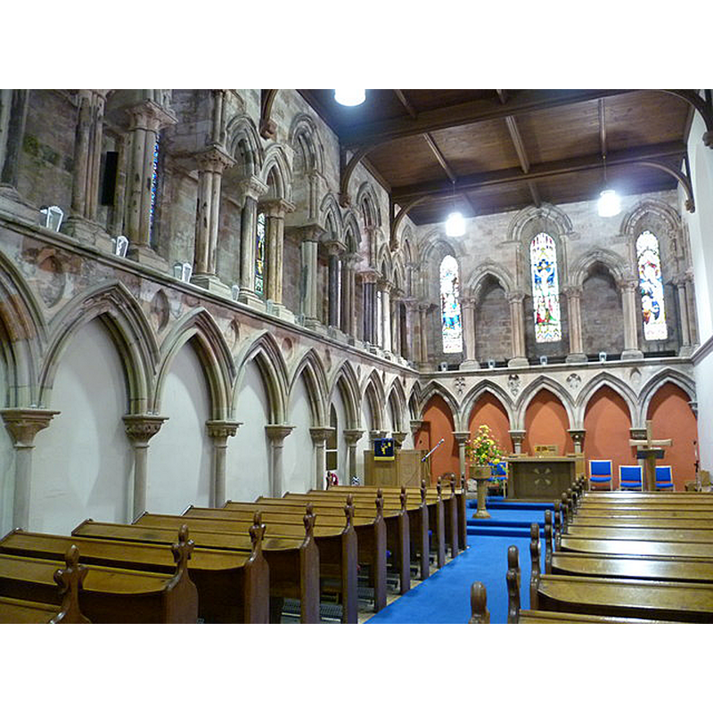 Source caption: "Inside Coldingham Priory. Original arches of the nave of the mediaeval church incorporated into the rebuilt parish kirk."