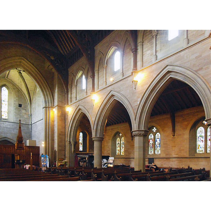 Source caption: "St Mary the Virgin, Mirfield - nave and north aisle. This view gives some idea of the size of Scott's 1871 church"