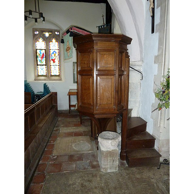 showing one of the objects of interest in this church at the foot of the pulpit