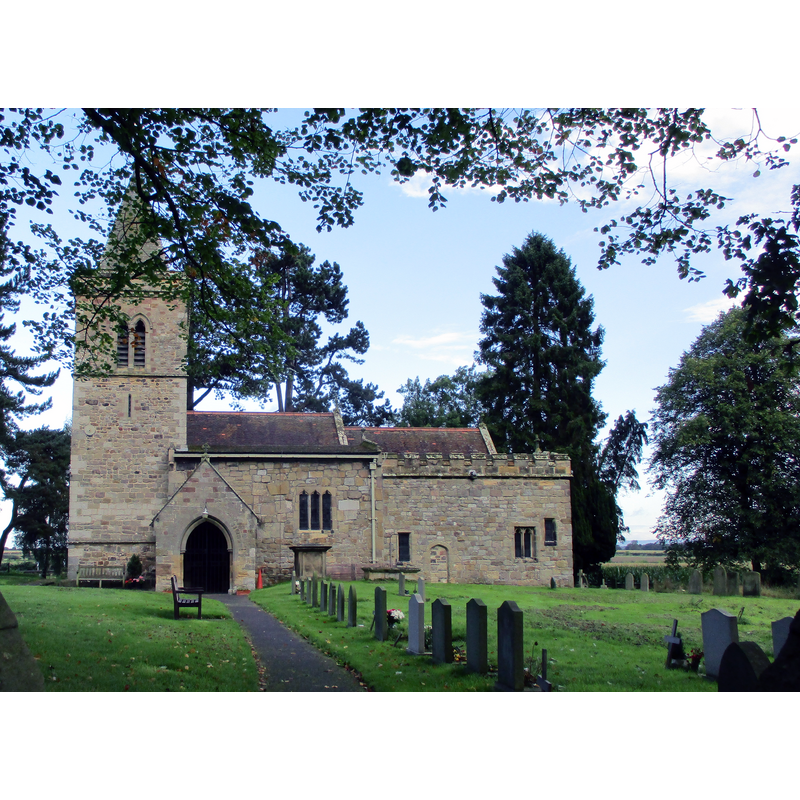 Source caption: "All Saints Parish Church and graveyard Kirby on the Moor.The village is Kirby Hill but the church notice board and literature state, Kirby on the Moor. Anglo Saxon in origin from about 900, Pevsner thinks it could be earlier, late 8th Century. Electric lighting was installed in 1925."