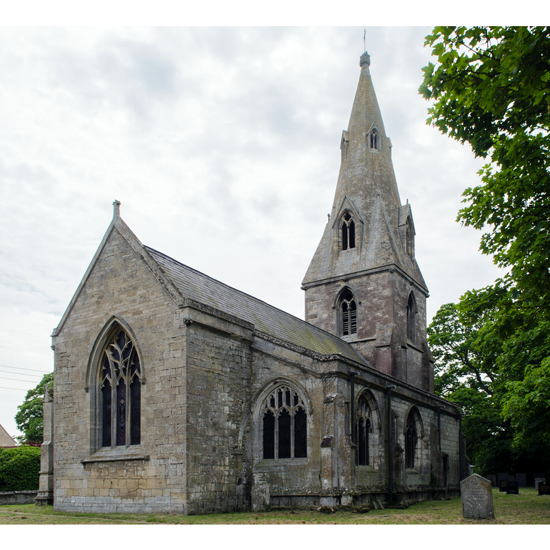 Source caption: "Grade II* listed church dating from the 12th century. The tower and spire were rebuilt in 1861."