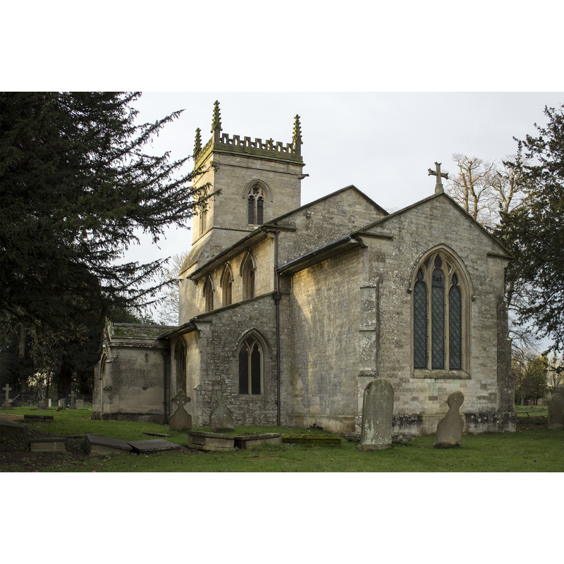 Source caption: "St Mary's church, Bloxholm [...] Dating from about 1300 onwards. It was remodelled in 1812 for George Manners of Bloxholm Hall. There is a 3 stage western tower, nave with clerestory and aisles, chancel and south porch. There is a Manners coat of arms in Coade stone over the entrance. The font has a 15th C. bowl. There is a coffin lid in the floor to Robert Glaisierr. In April, 1931, this parish was amalgamated with Ashby de la Launde Civil Parish."