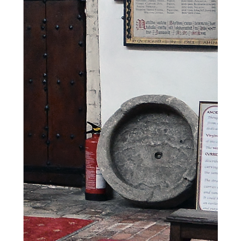if it belongs to this church, perhaps part of its medieval font? [cf. FontNotes]