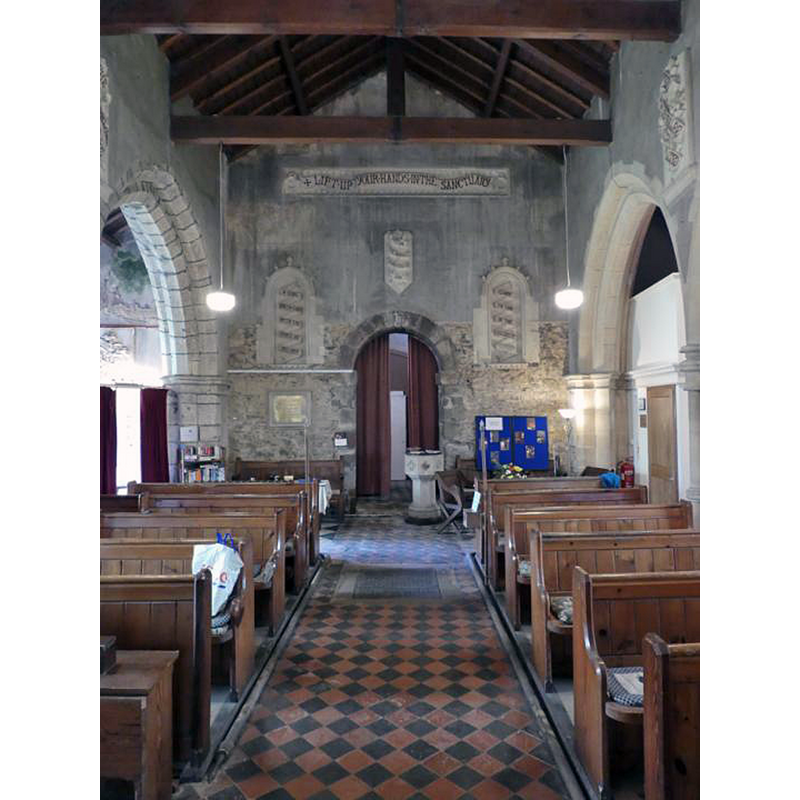 with the modern font at the far [west] end
