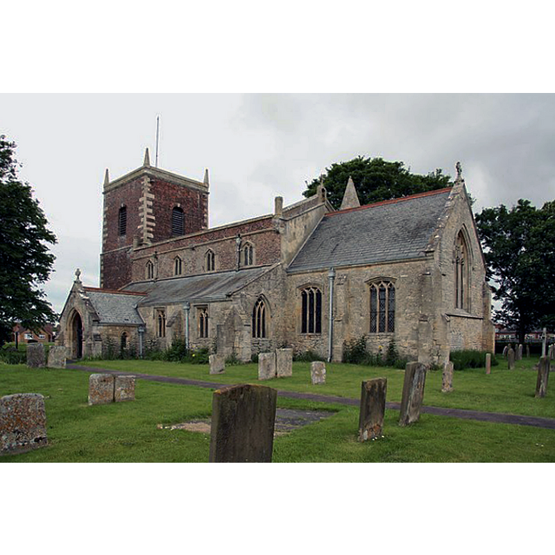 Source caption: "St.Andrew's church. Early English, Tudor and Victorian, but the defining external feature is the Georgian brick tower".