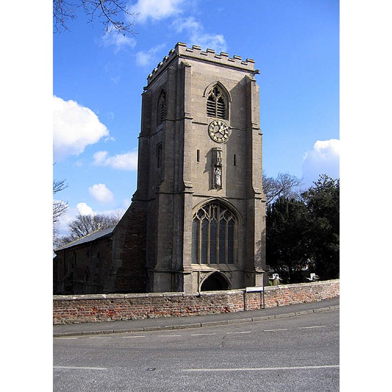 Source caption: "Parish church, Cowbit, Lincs, dedicated to St Mary and consecrated in 1486."