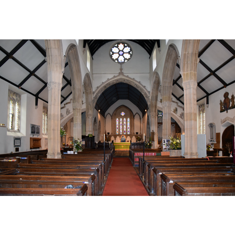 Source caption: "Castle Combe Church (St. Andrew), Wiltshire, 6 November 2016. 13th Century Early English chancel, 14th Century Decorated nave, south and north aisles and chapels, 15th Century Perpendicular tower (1434) and Victorian south porch. Restored 1850-51 when nave and chancel entirely rebuilt (to original plan) and tower repaired. Pictured is the nave with Victorian (1850) pews."