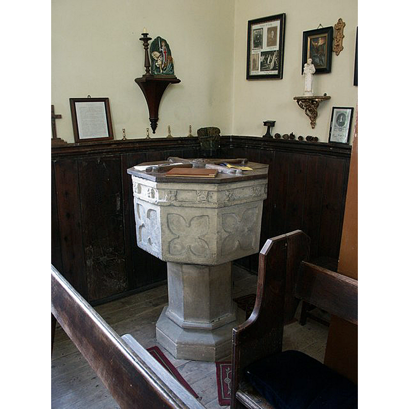 the font, originally from Laughton-by-Gainsborough, now in the southwest corner of the nave of the mid-18thC re-building of the original medieval church at Gautby