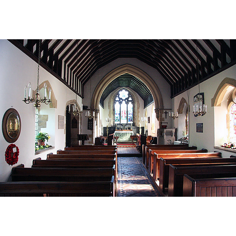 Source caption: "St.Peter's nave. Church rebuilt by James Fowler in 1870 on the site of the medieval church, looking east".