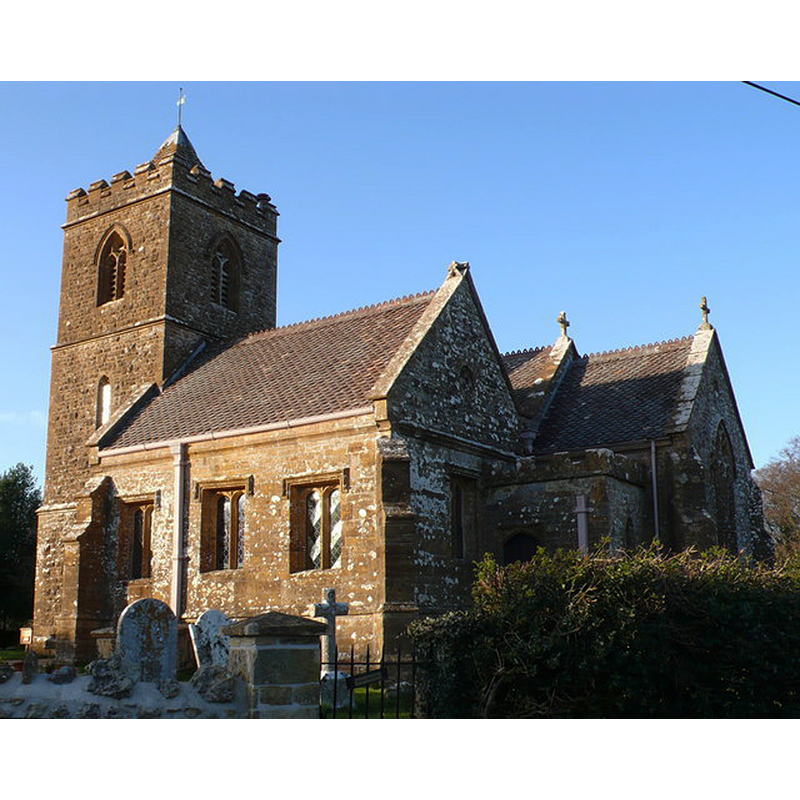 Source caption; "St Giles Hooke. Built mainly of Hamstone the exterior of this church is victorian dating from 1840 with the tower dating from 1874. The interior has parts dating from 1520 "