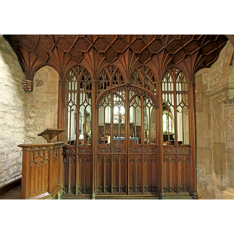 Source caption: "Rood Screen. Fabulous rood screen in St.James' church, by Sir Ninian Comper 1905-7"
