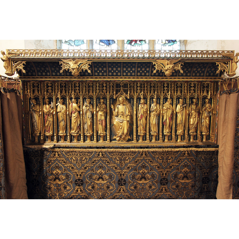Source caption: "Marvellous reredos in St.James' church, by Sir Ninian Comper 1905-7"