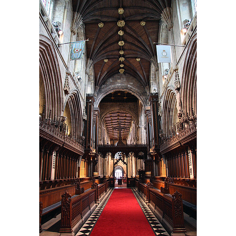 Source caption: "Selby Abbey choir. Rebuilt by John Oldrid Scott after the 1906 fire".